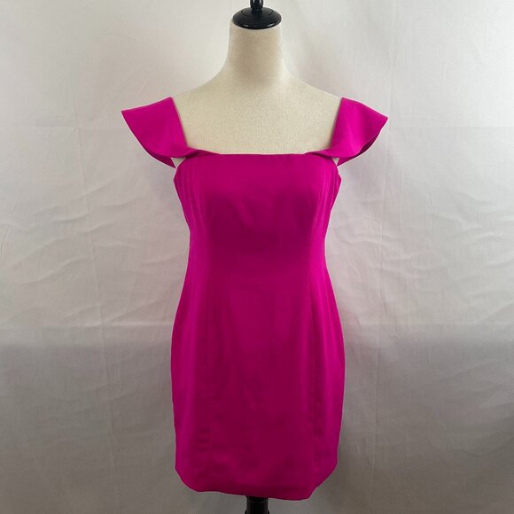 Jay Godfrey Off Shoulder Mini Dress 8 Bright Pink Semi-Open Back - Picture 1 of 14